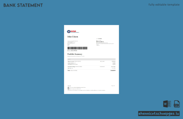 Kontoauszug der Kotak Mahindra Bank (Indien), Word-Dokument, 4 Seiten, Version 2, Beispielvorschau